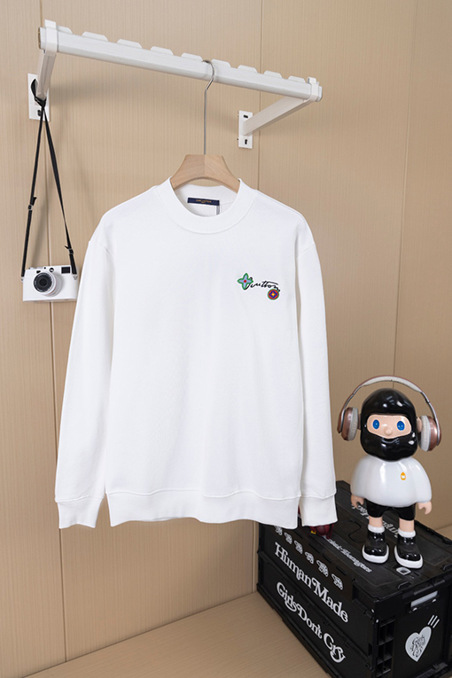 ルイヴィトンスーパーコピー 小さな花と文字の刺繍クルーネックスパーカー