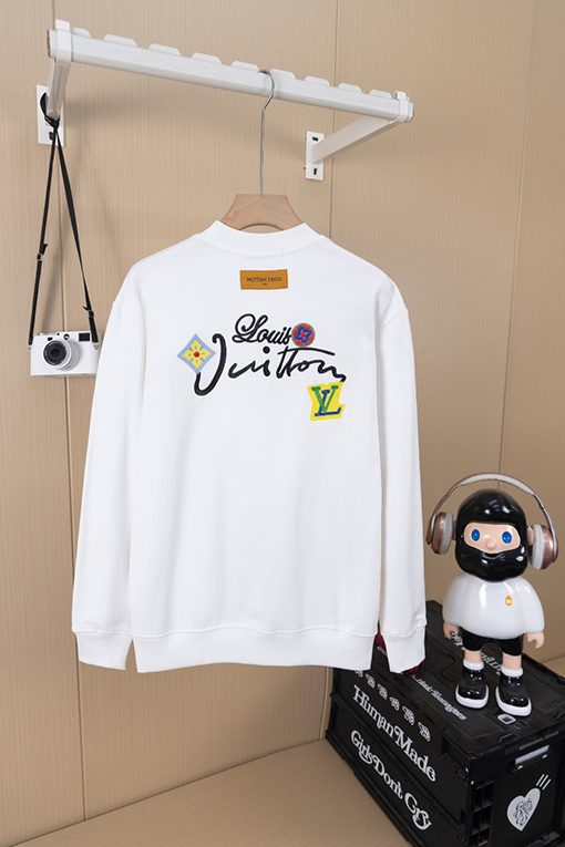 ルイヴィトンスーパーコピー 小さな花と文字の刺繍クルーネックスパーカー