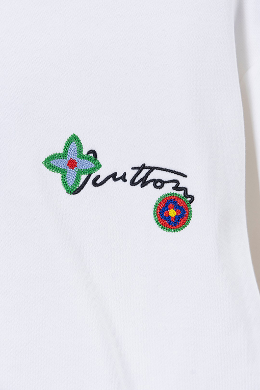 ルイヴィトンスーパーコピー 小さな花と文字の刺繍クルーネックスパーカー