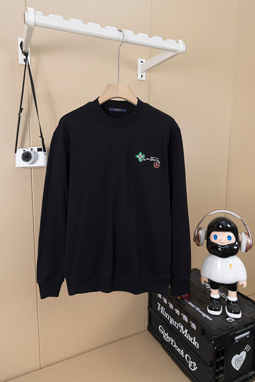 ルイヴィトンスーパーコピー 小さな花と文字の刺繍クルーネックスパーカー