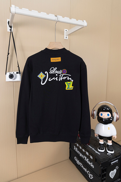 ルイヴィトンスーパーコピー 小さな花と文字の刺繍クルーネックスパーカー