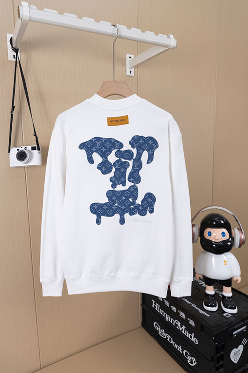ルイヴィトン LV デニムパッチワークとロゴ刺繍クルーネックスパーカー