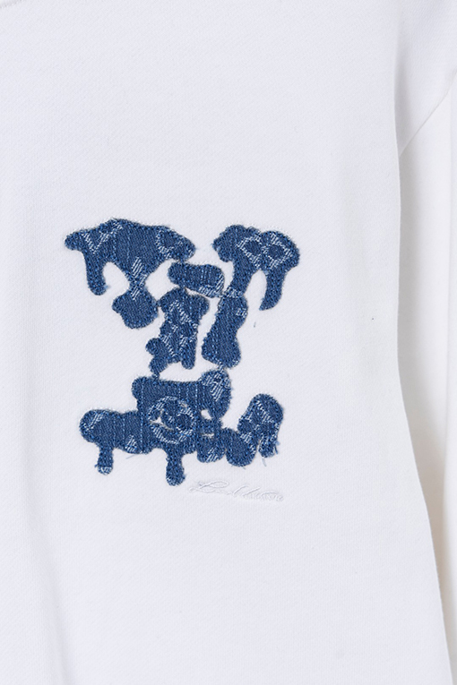 ルイヴィトン LV デニムパッチワークとロゴ刺繍クルーネックスパーカー