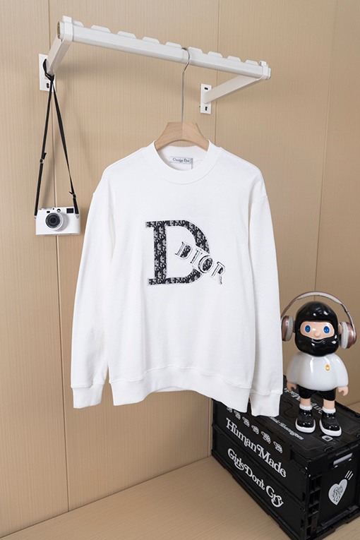 ディオール デニムパッチワークとロゴ刺繍クルーネックスパーカー