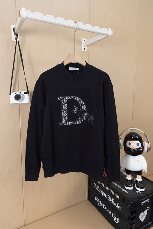 ディオール デニムパッチワークとロゴ刺繍クルーネックスパーカー