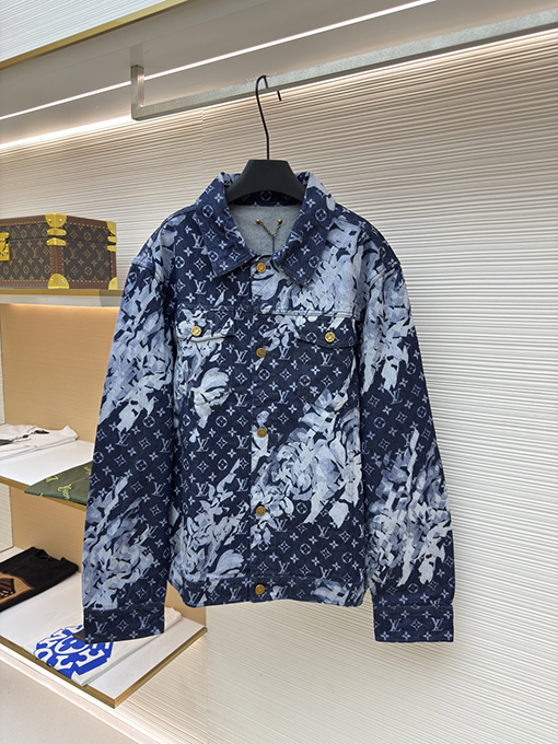 ルイヴィトン 白と青のシーグラスプリントのデニムジャケット