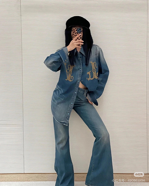 ルイヴィトンコピー フックネックラペルデニム長袖シャツ