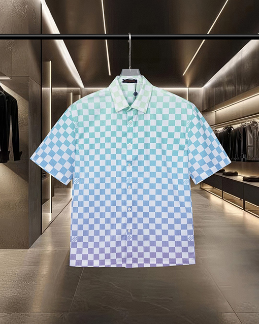 ルイヴィトンコピー Damier Monogram グラデーションチェッカーボード半袖シャツ