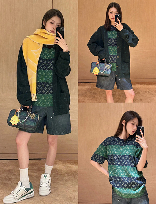 ルイヴィトン コントラストカラージャカードニット半袖Tシャツ