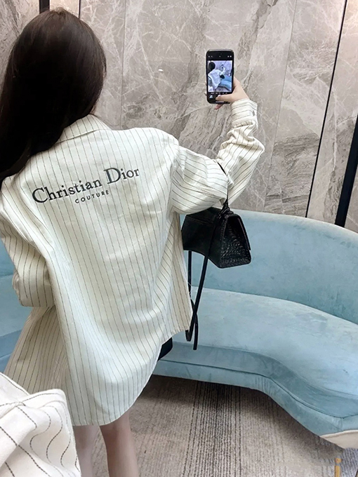 ディオール Christian Dior Couture ヘリンボーンストライプ刺繍長袖シャツ