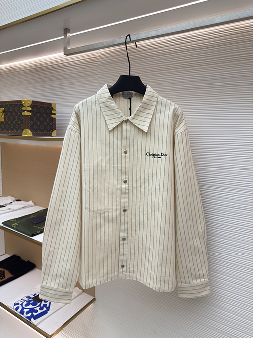 ディオール Christian Dior Couture ヘリンボーンストライプ刺繍長袖シャツ