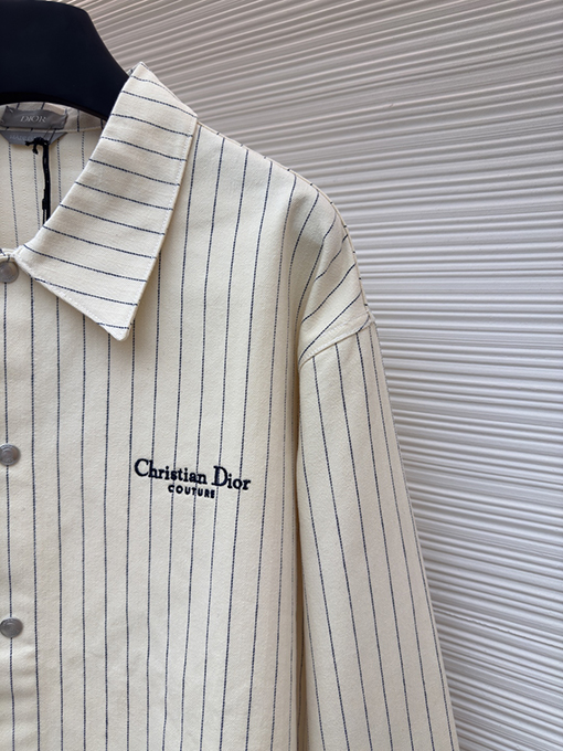ディオール Christian Dior Couture ヘリンボーンストライプ刺繍長袖シャツ