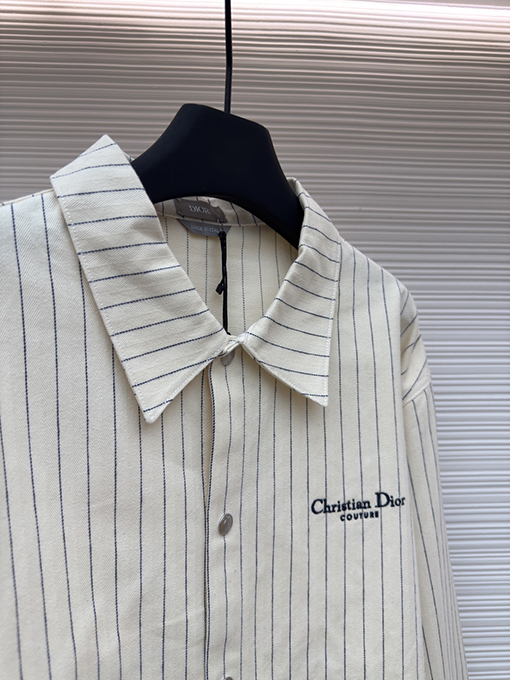 ディオール Christian Dior Couture ヘリンボーンストライプ刺繍長袖シャツ