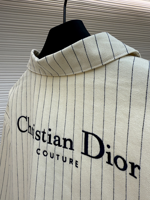 ディオール Christian Dior Couture ヘリンボーンストライプ刺繍長袖シャツ