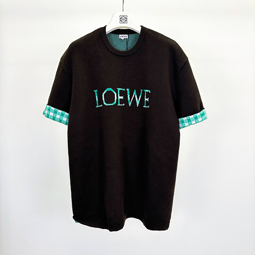 ロエベ 両面ジャカードチェック柄ニット半袖Tシャツ