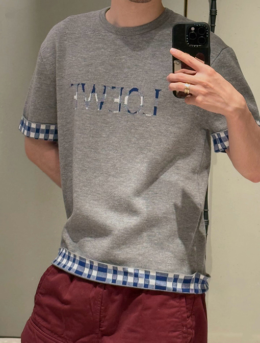 ロエベ 両面ジャカードチェック柄ニット半袖Tシャツ