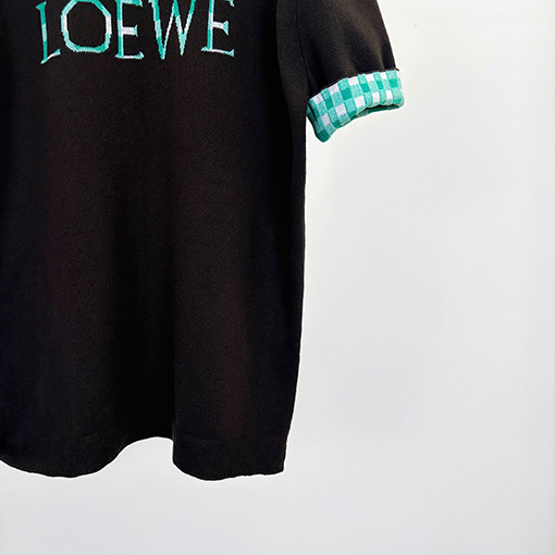 ロエベ 両面ジャカードチェック柄ニット半袖Tシャツ