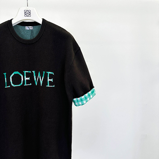 ロエベ 両面ジャカードチェック柄ニット半袖Tシャツ