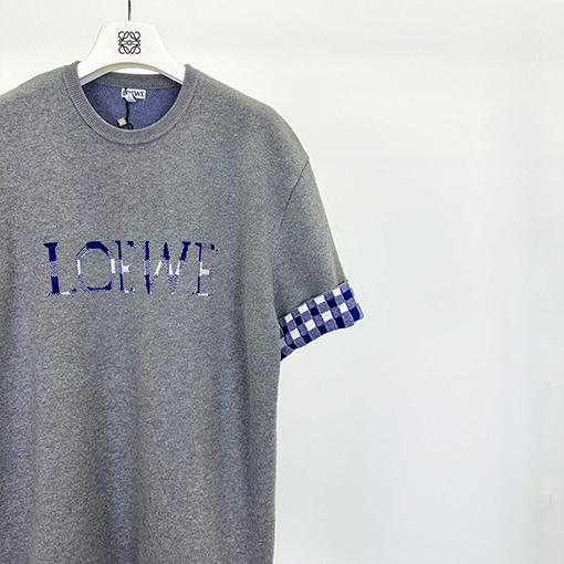 ロエベ 両面ジャカードチェック柄ニット半袖Tシャツ