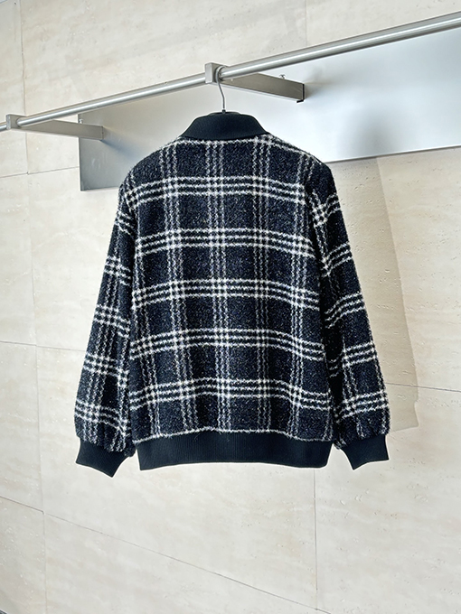 シャネル ウールチェックシングルブレストジャケット