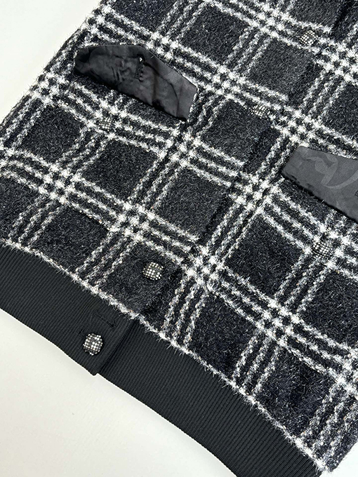 シャネル ウールチェックシングルブレストジャケット