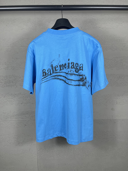 バレンシアガ レディースウェーブフラワープリントダイレクトインジェクションウォッシュ半袖Tシャツ