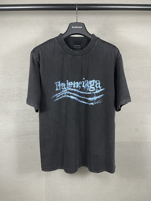 バレンシアガ レディースウェーブフラワープリントダイレクトインジェクションウォッシュ半袖Tシャツ