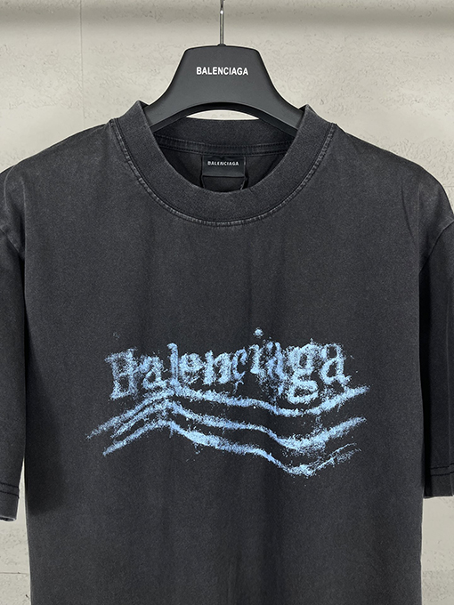 バレンシアガ レディースウェーブフラワープリントダイレクトインジェクションウォッシュ半袖Tシャツ