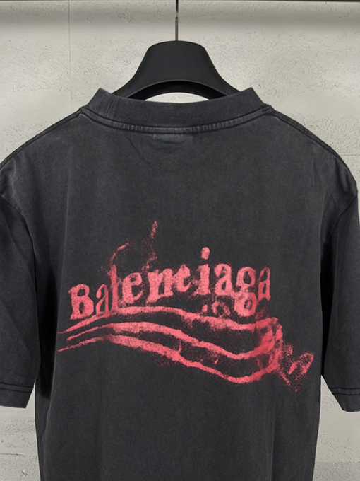 バレンシアガ レディースウェーブフラワープリントダイレクトインジェクションウォッシュ半袖Tシャツ