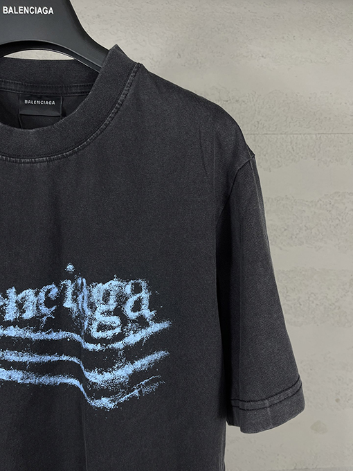 バレンシアガ レディースウェーブフラワープリントダイレクトインジェクションウォッシュ半袖Tシャツ