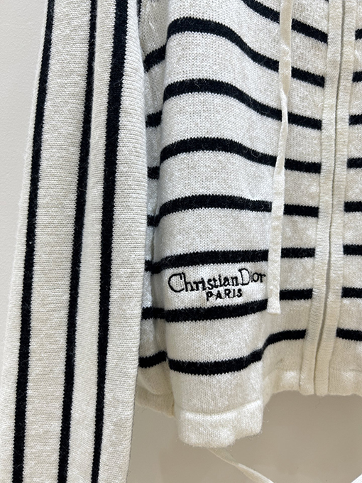 ディオール レタリング刺繍のストライプフード付きジップアップカーディガン