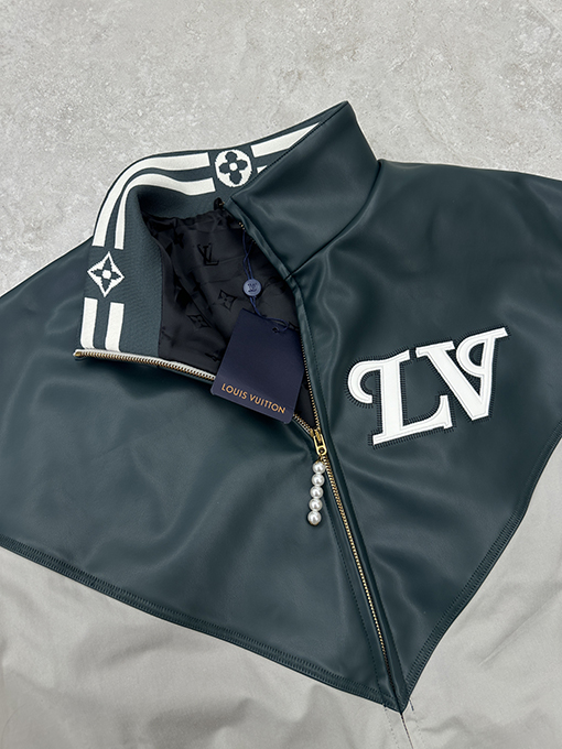 ルイヴィトン LV スタンドカラーのレザーパネルジャケット