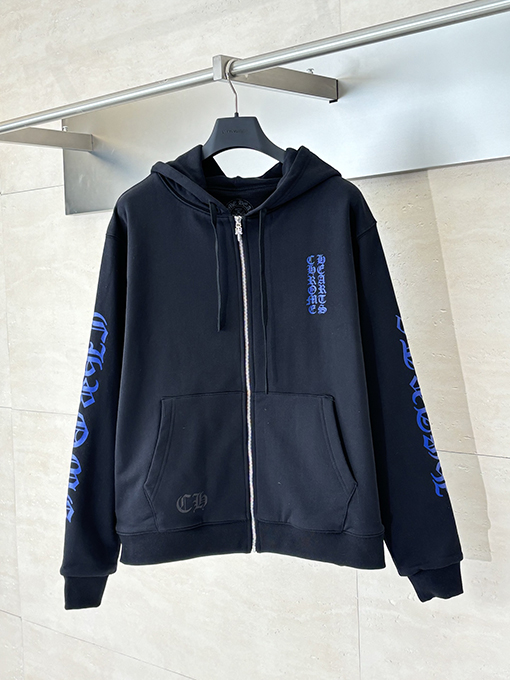 クロムハーツ ブルーサンスクリットプリントジップアップパーカー