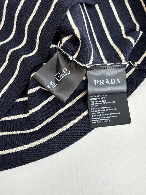 プラダコピー Prada 新作ストライプ刺繍ボタンサイドオープンセーター