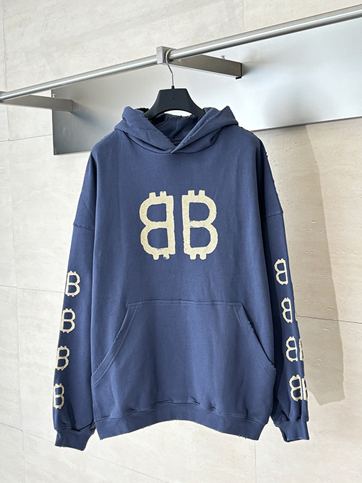 バレンシアガ 新しいビットコイン ダブルBプリント リップドパーカー