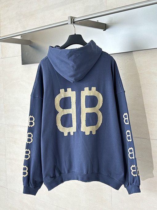 バレンシアガ 新しいビットコイン ダブルBプリント リップドパーカー