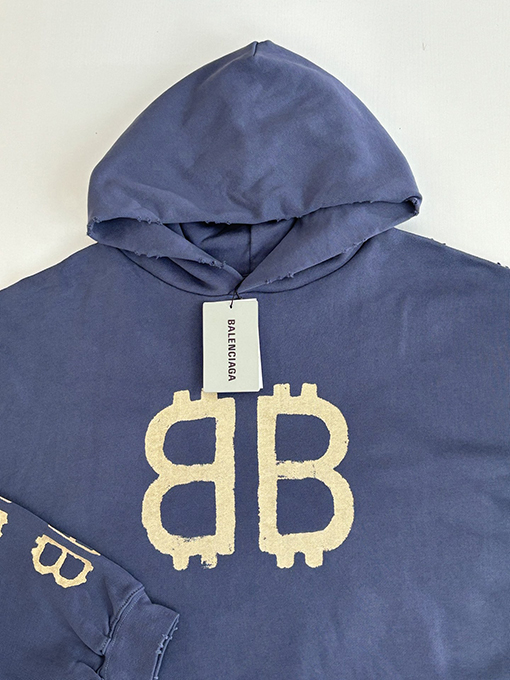 バレンシアガ 新しいビットコイン ダブルBプリント リップドパーカー
