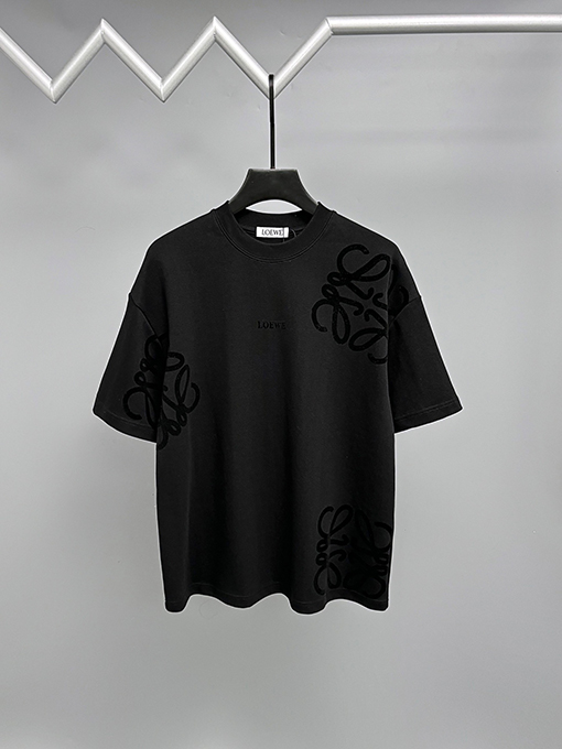 ロエベスーパーコピー 新しい重工業フロッキングロゴ半袖Tシャツ