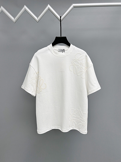 ロエベスーパーコピー 新しい重工業フロッキングロゴ半袖Tシャツ