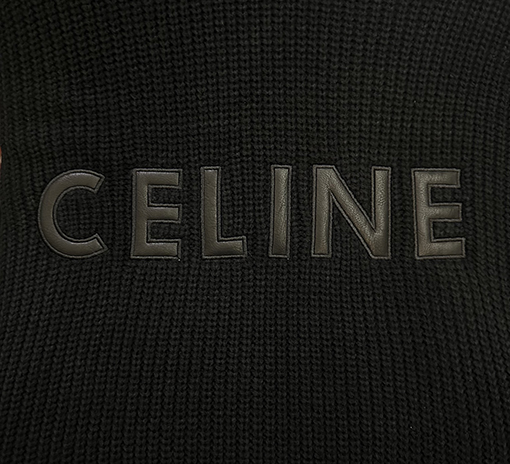 セリーヌ CELINE レザーパッチ刺繍ウールパーカー