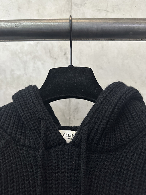 セリーヌ CELINE レザーパッチ刺繍ウールパーカー