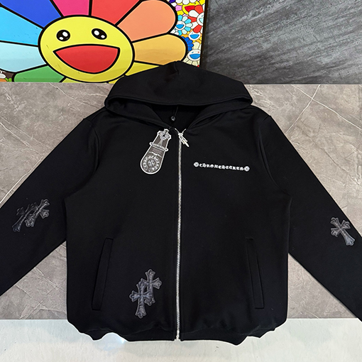 クロムハーツ 新しいモデル文字刺繍マルチレザーラベルジッパーフードジャケット