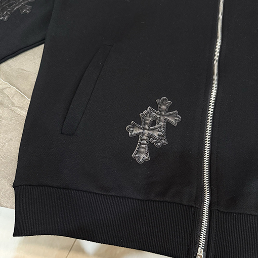 クロムハーツ 新しいモデル文字刺繍マルチレザーラベルジッパーフードジャケット