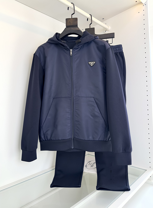 プラダ ナイロンパネルフード付きカーディガンスウェットシャツジャケット