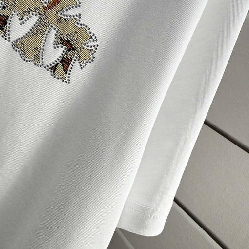 クロムハーツ サンスクリットホースシューシリコンアップリケ刺繍ラインストーン半袖Tシャツ