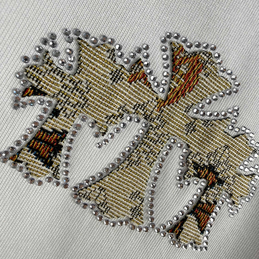 クロムハーツ サンスクリットホースシューシリコンアップリケ刺繍ラインストーン半袖Tシャツ