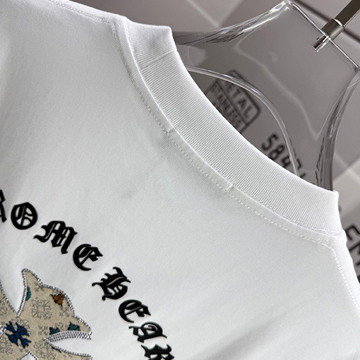 クロムハーツ サンスクリットホースシューシリコンアップリケ刺繍ラインストーン半袖Tシャツ