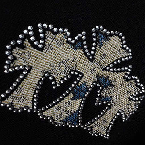 クロムハーツ サンスクリットホースシューシリコンアップリケ刺繍ラインストーン半袖Tシャツ
