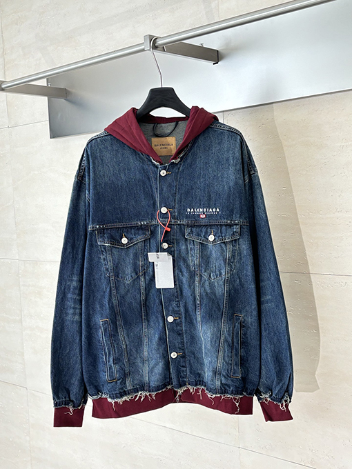 バレンシアガ Balenciag ダブルリングレター刺繍デニムフードジャケット
