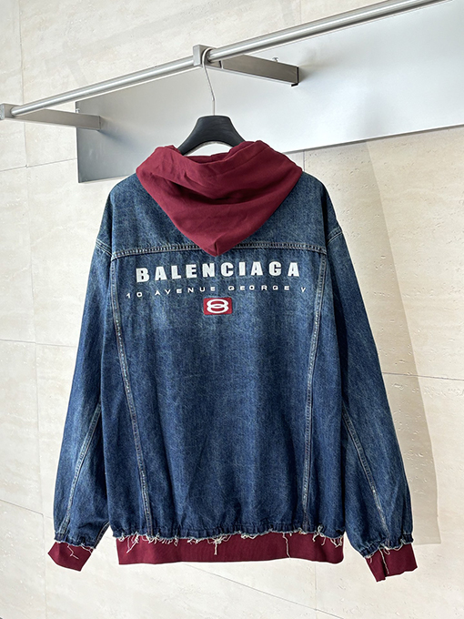 バレンシアガ Balenciag ダブルリングレター刺繍デニムフードジャケット